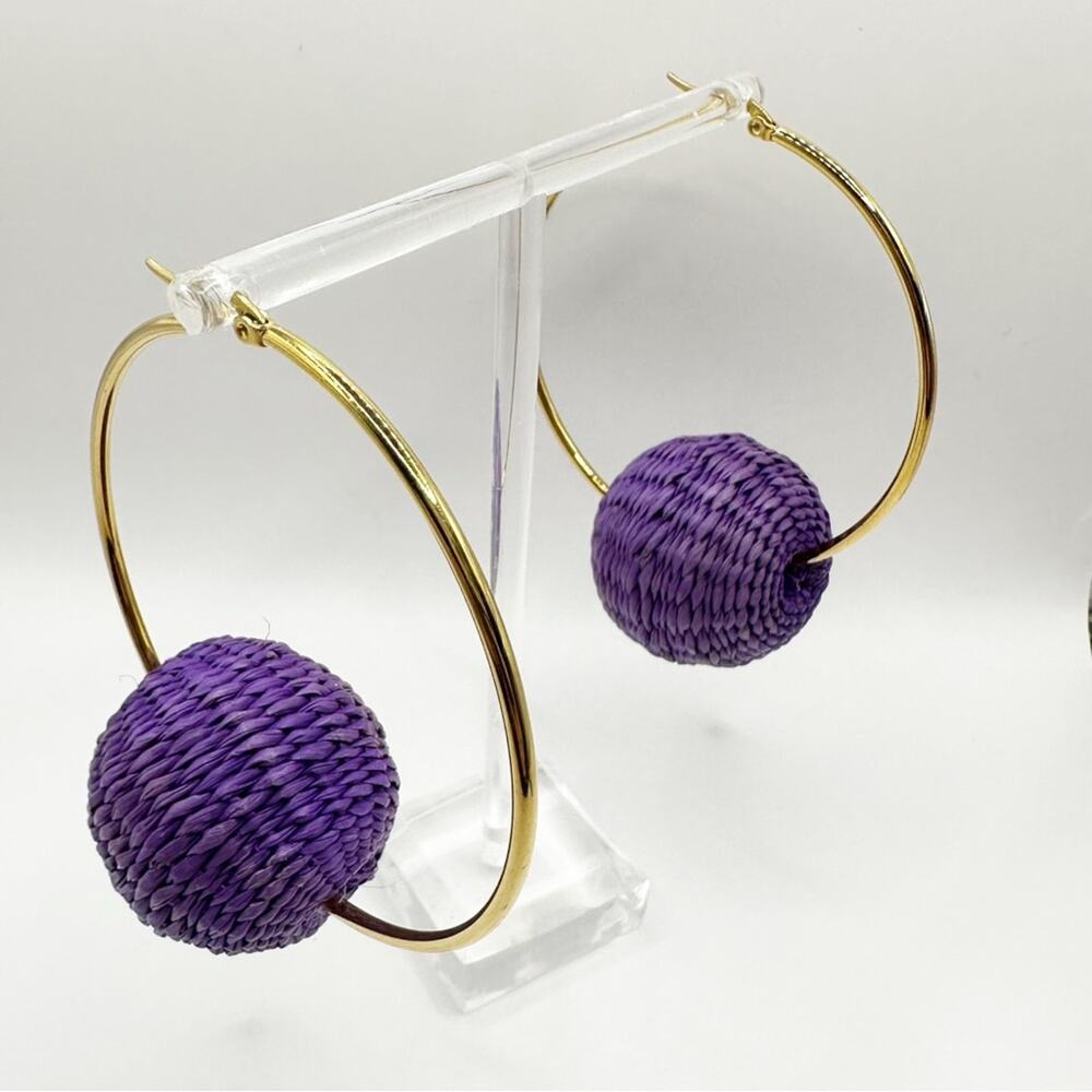 Large Gold Hoops Raffia Round Ball Earring Statement Jewelry Big Large Unbranded